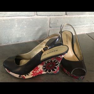 Steve Madden Flower-Print Peep Toe Wedges